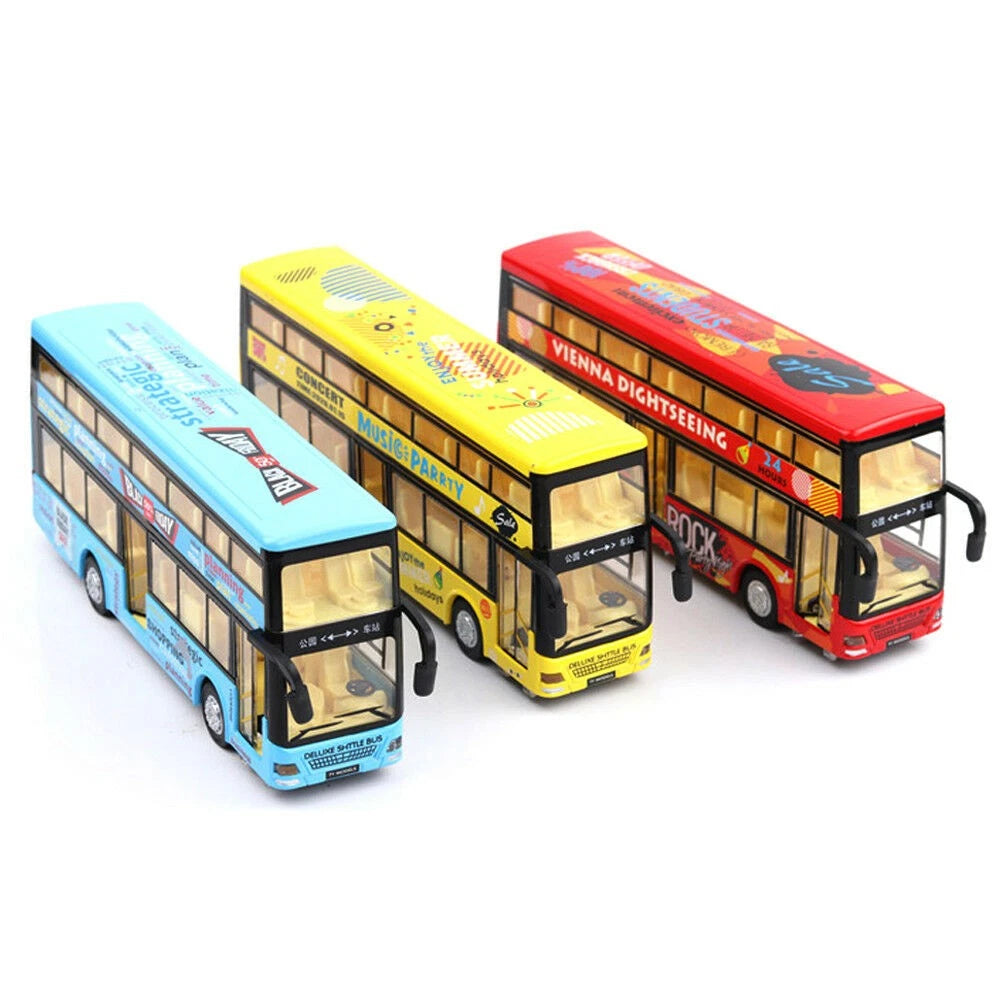 1:36 Alloy Double Decker Bus Model Toy - Openable Door, Light Sound,