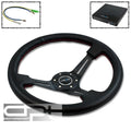 Nrg Reinforced 35cm 3"deep Dish Black Leather Handle Red Stitch