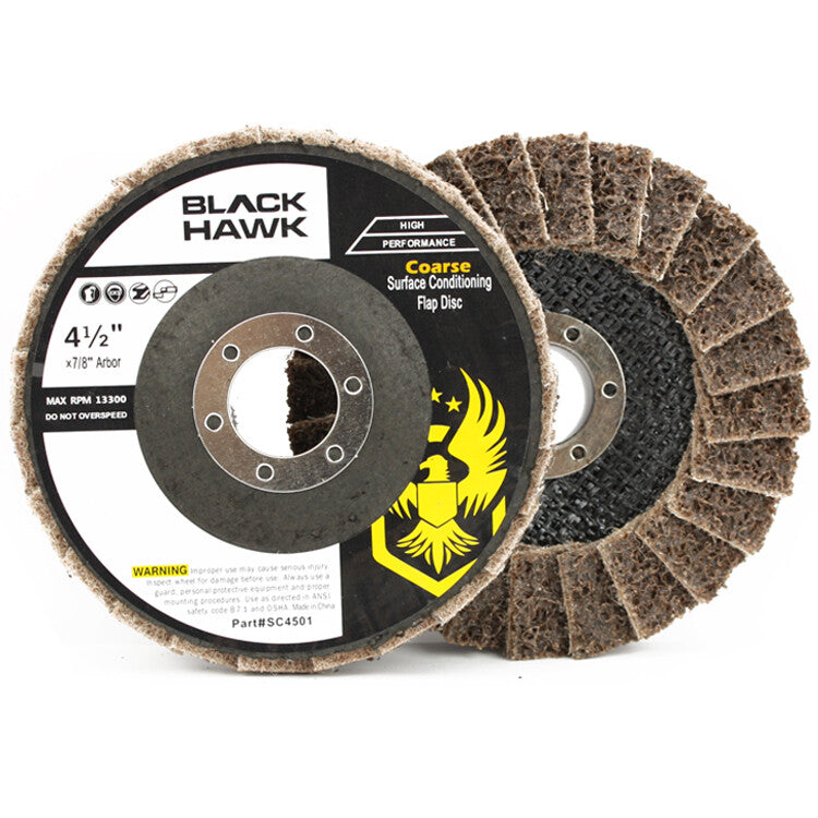 10 Pack - 4-1/2" x 7/8" Black Hawk Surface Conditioning Flap Discs