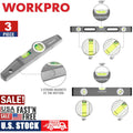 WORKPRO 3 PIECE Spirit Level Set 9" Torpedo Level 16" 24" Box Beam Spirit Level