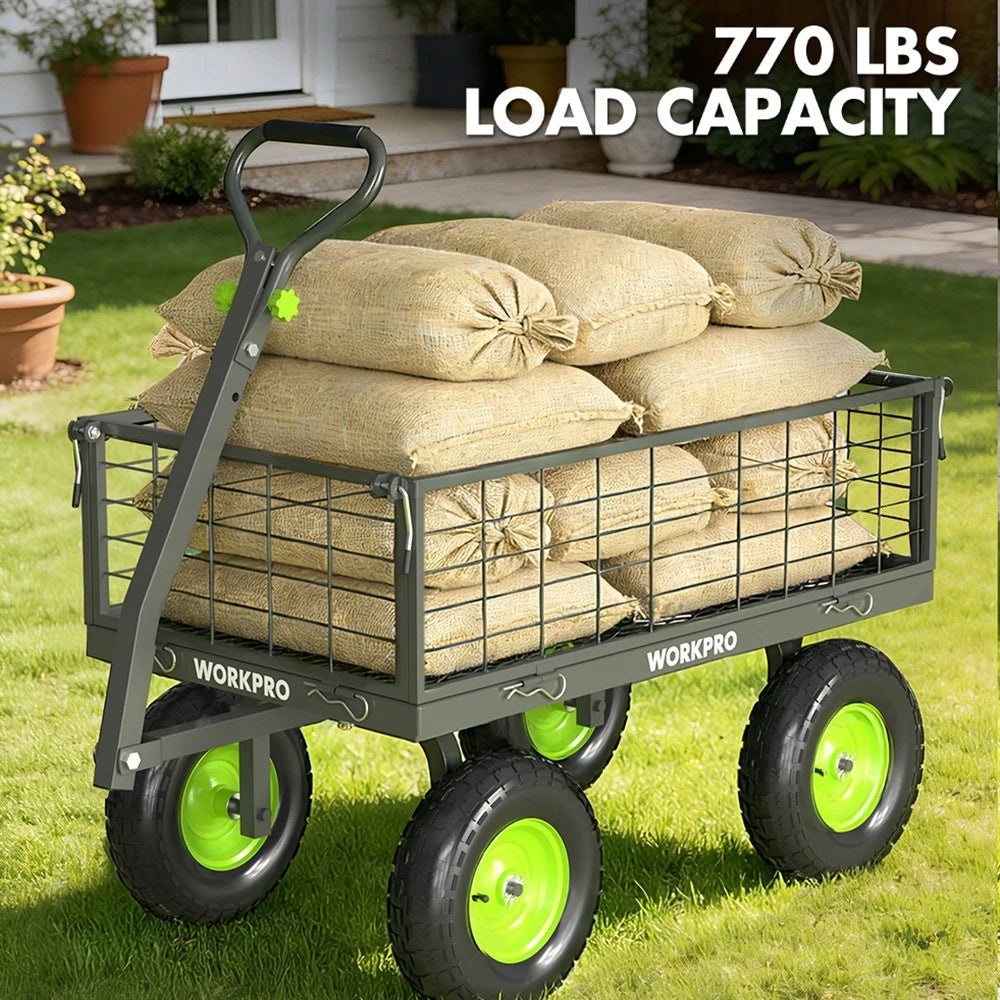 WORKPRO 770lb Heavy Duty Garden Cart Adjustable 2-in-1 Convertible Utility Wagon