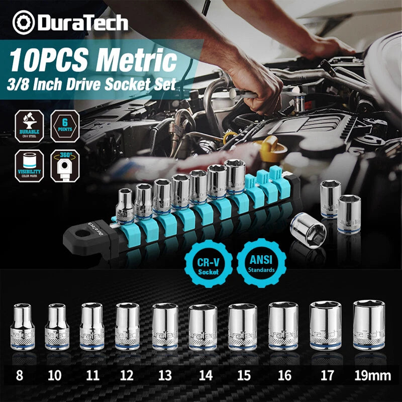 Duratech 3/8" Drive Socket Set Metric Socket Set 6-point Shallow