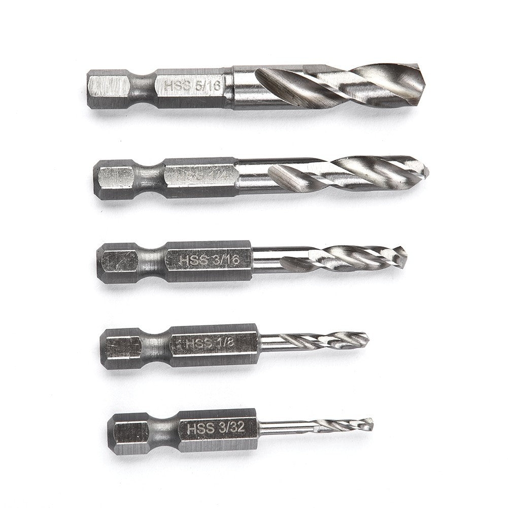 5 Pcs HSS Drill Bit Set For Metal Quick Change 1/4inch Hex Shank