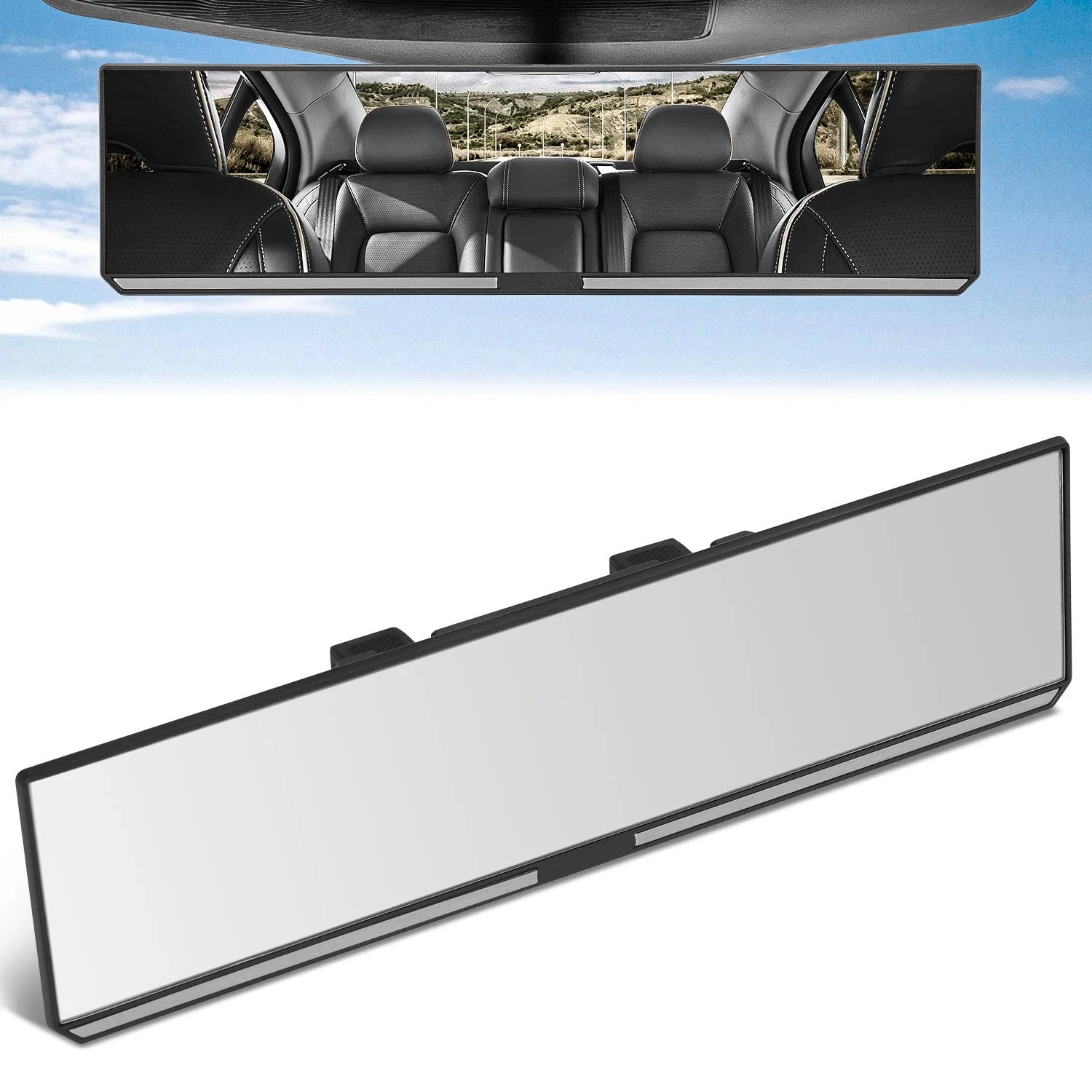 11.8" X 3" X 1" Universal Flat Panoramic Wide Angle Black Rear View