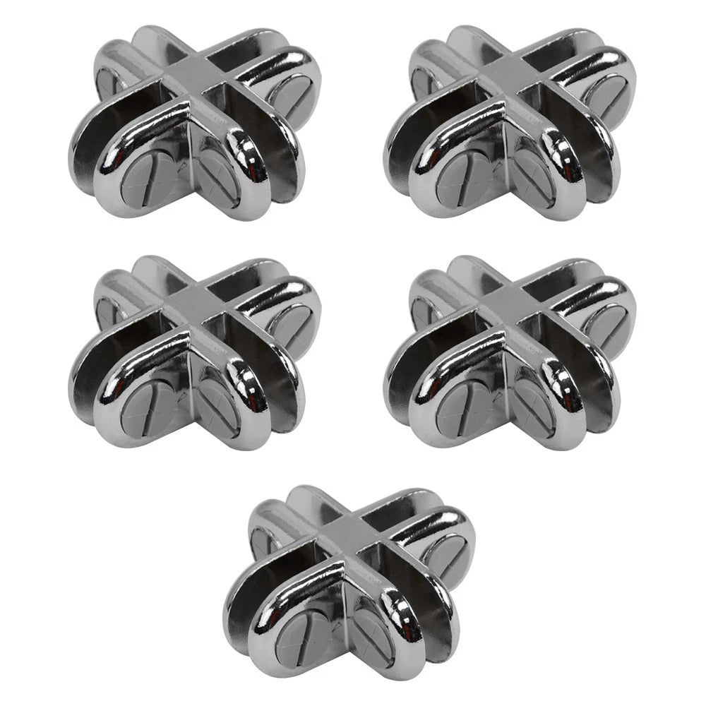 Set Of Chrome 4-way Glass Display Connector 3/16 Inch Tempered Glass