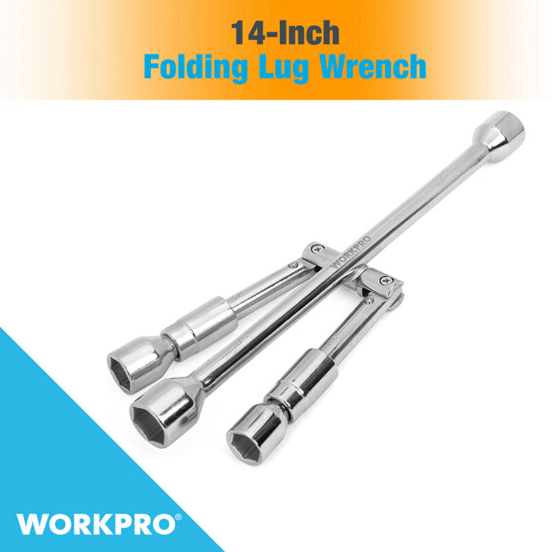 WORKPRO 14Inch Universal Folding Lug Wrench 4-Way Cross Wrench Drop