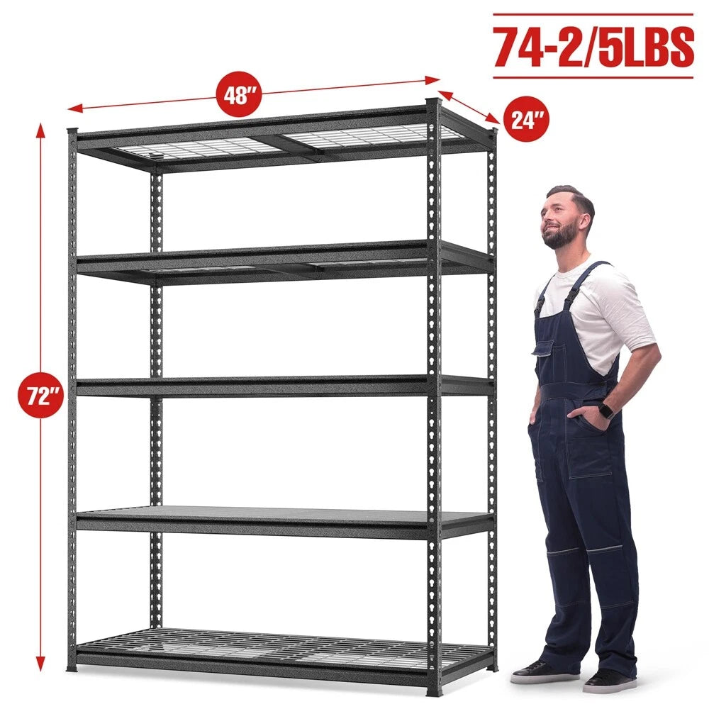 WORKPRO 5-Tiers Metal Storage Shelving Unit 48" Wx24" Dx72" H Storage Rack Shelf
