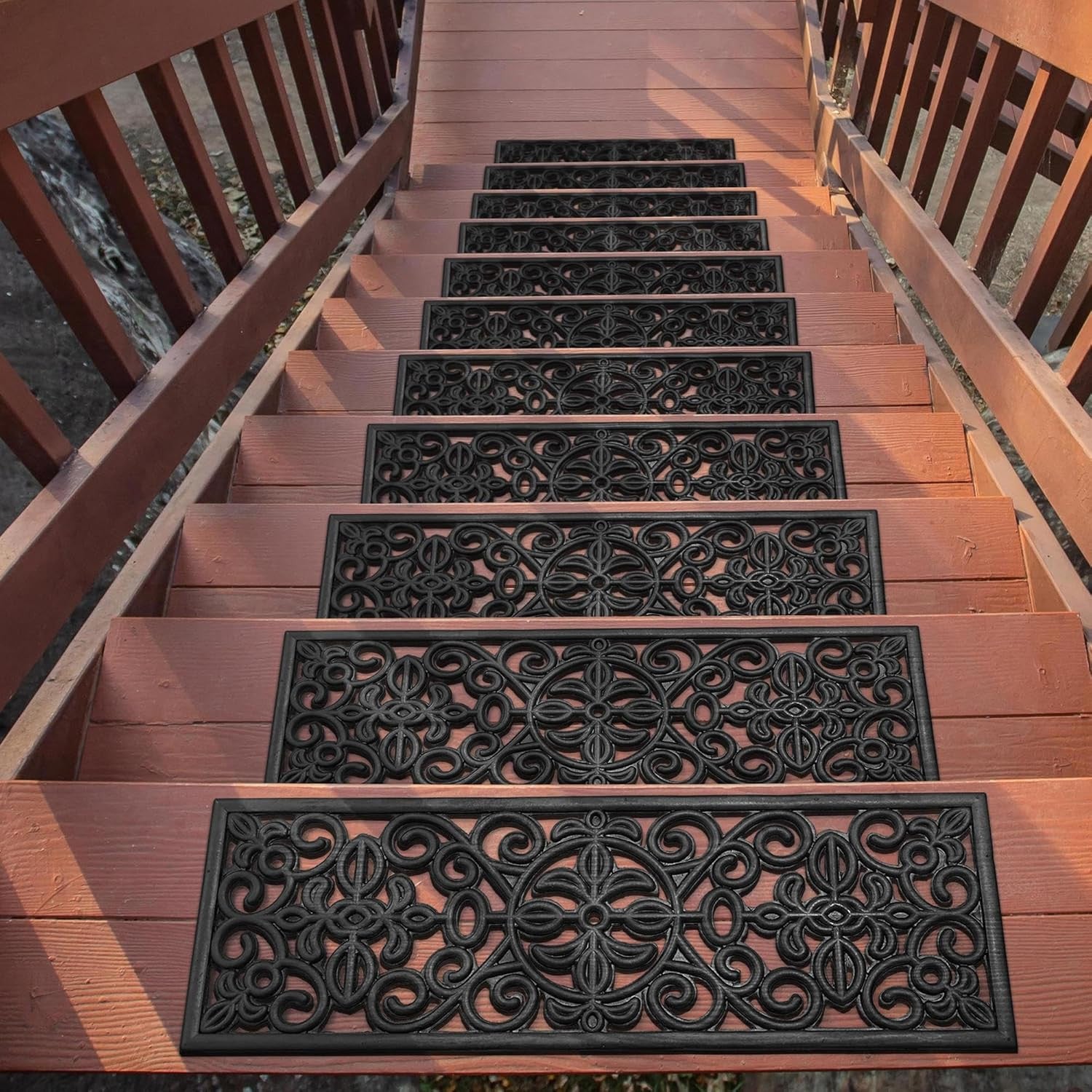 Outdoor Rubber Stair Treads – Scroll Classic Heavy-Duty Non-Slip Stair