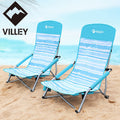 VILLEY 2-Pack High Back Folding Beach Chair Low Beach Chair Cup Holder