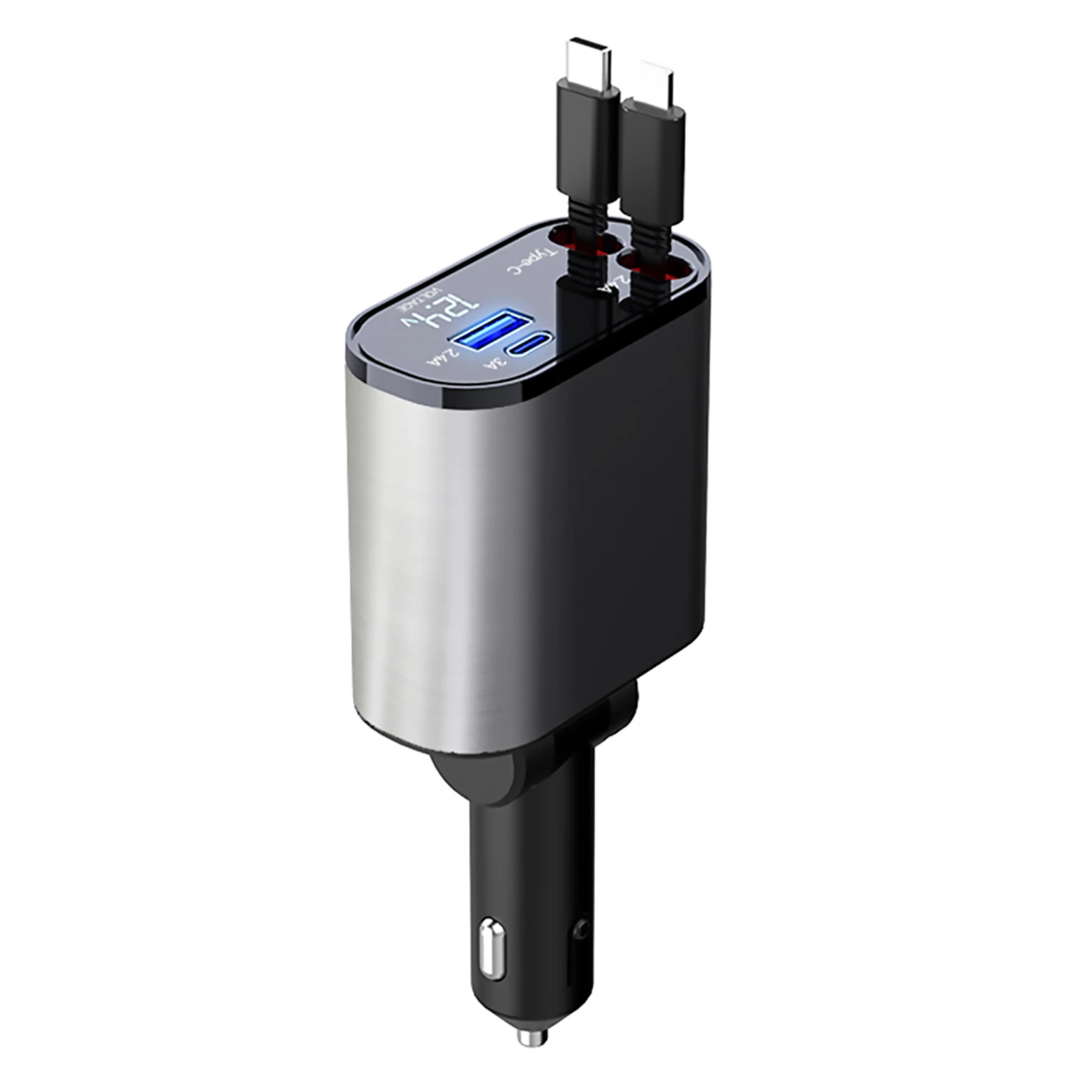 Adjustable Dual Port Retractable Car Charger Usb A+c Pd Fast Charging