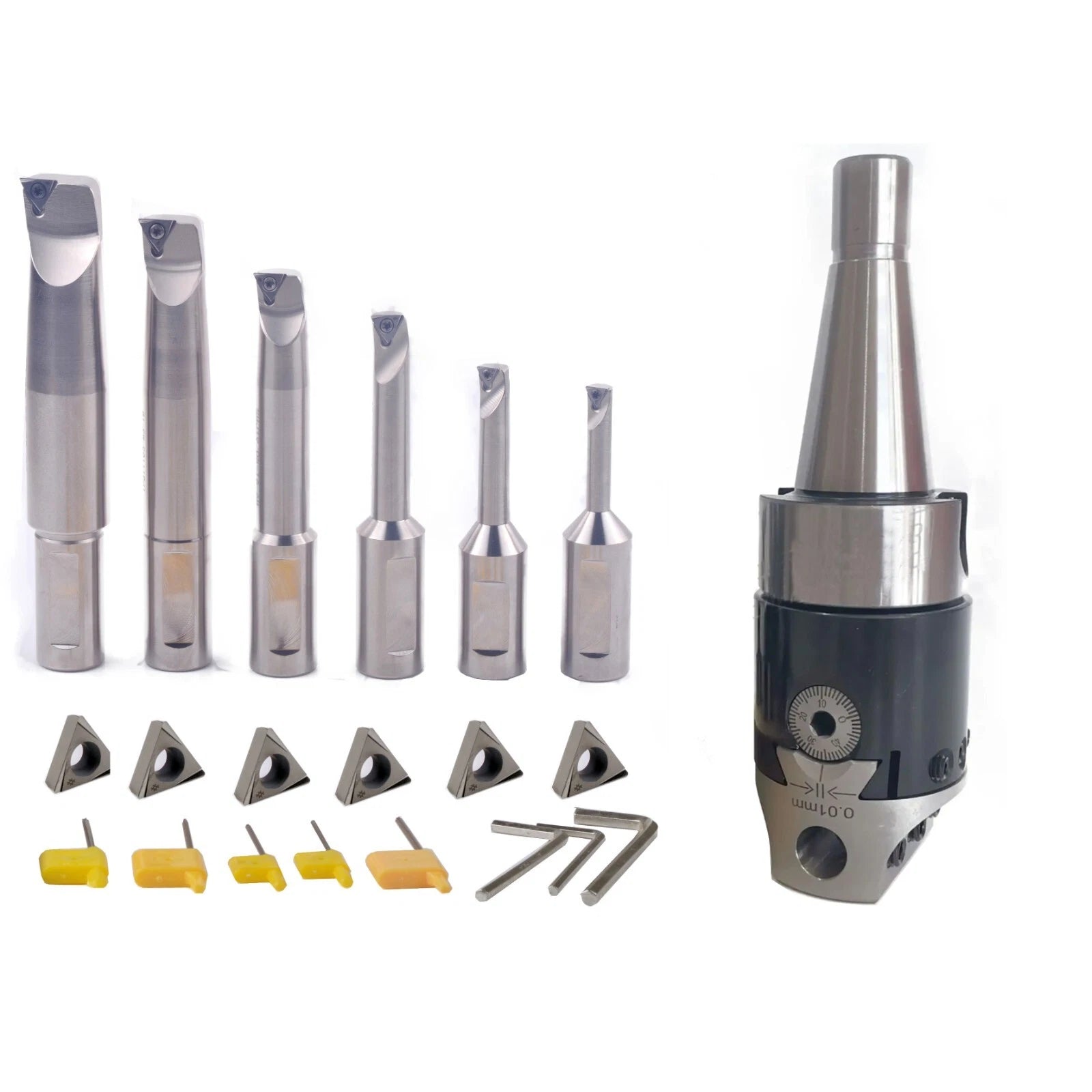 NEW NT30 2INCH BORING HEAD SET WITH 6 INDEXABLE BORING BAR AND 6 CARBIDE INSERTS