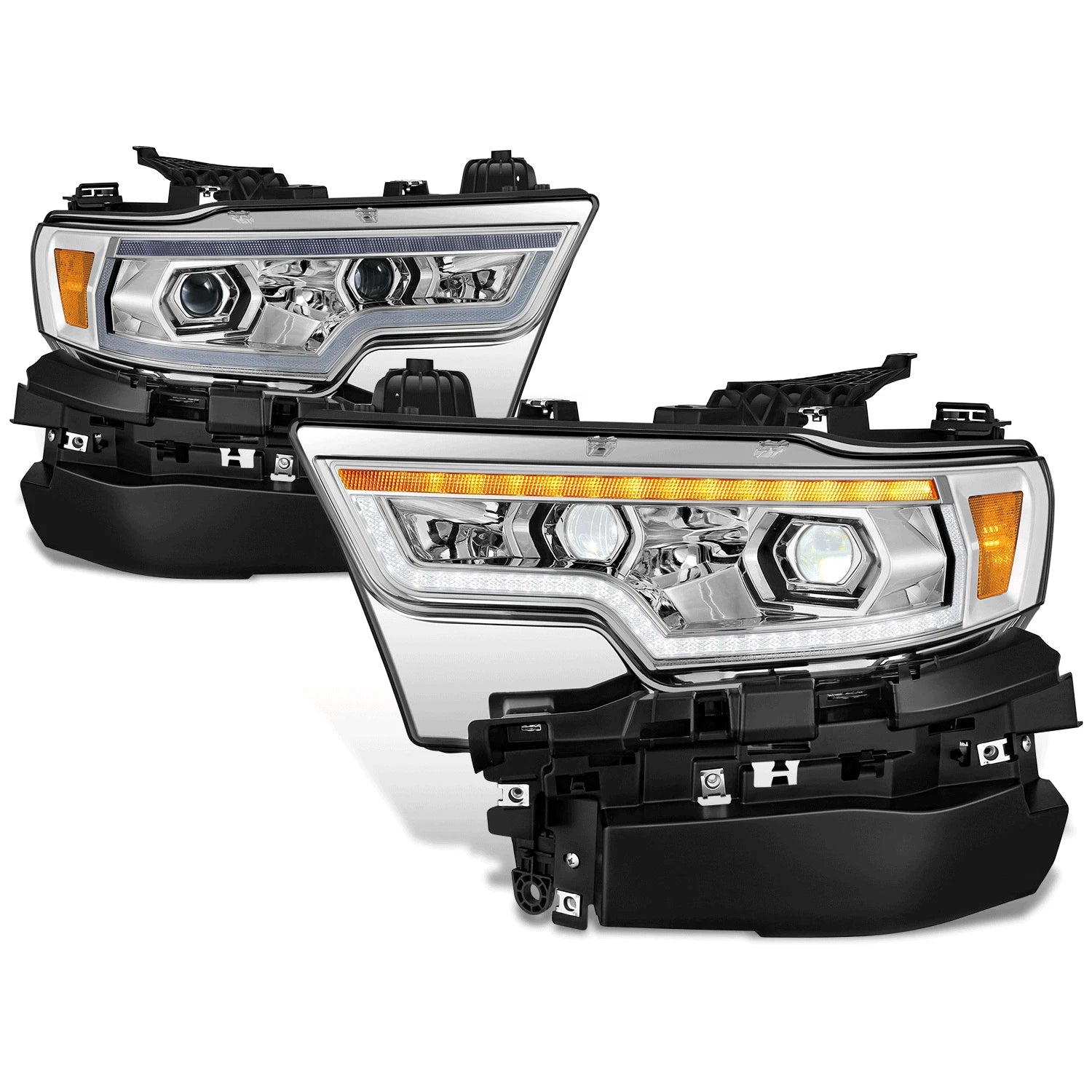 Fit 19-24 Ram 1500 Chrome Amber Projector Full Led Bar 3d Switchback