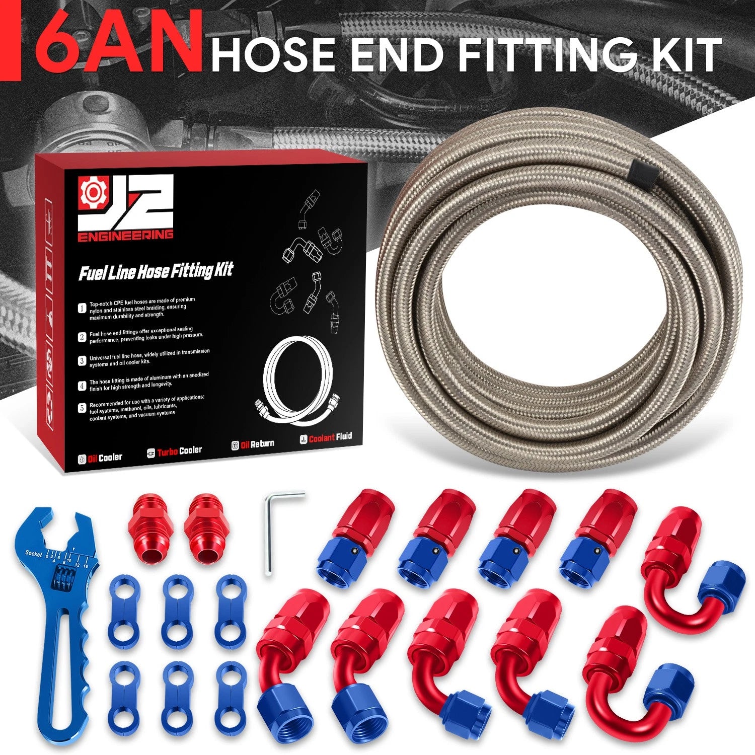 J2 6an 25ft Stainless Steel Braided Fuel Line Tube | Built Supply Co
