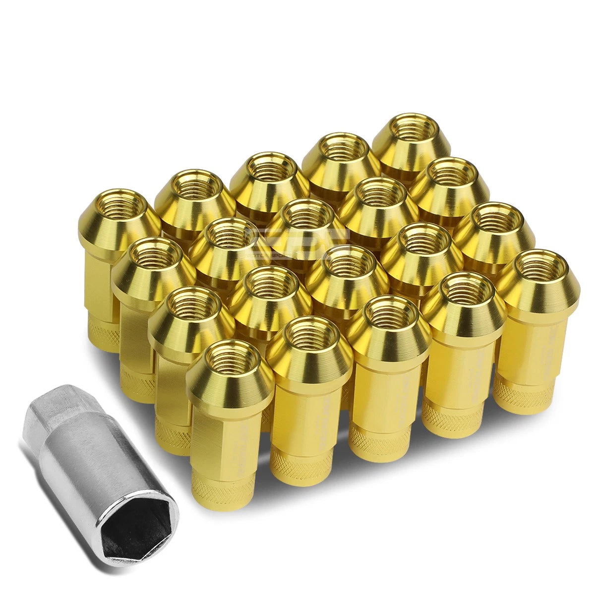 Open End M12x1.5 50mm Tall 25mm Od Gold Aluminum Jdm Lug Nuts+adapter
