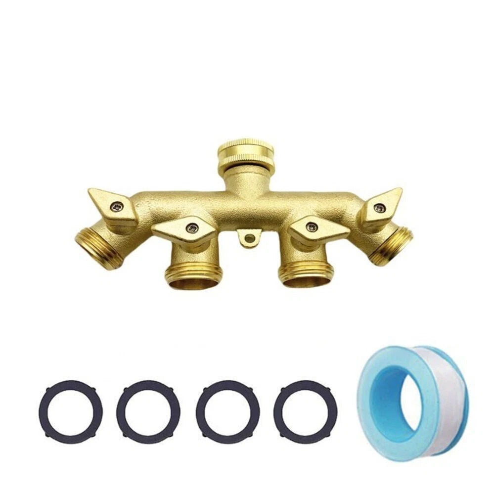 4 Way Brass Hose Splitter High Flow Design For Outdoor Watering