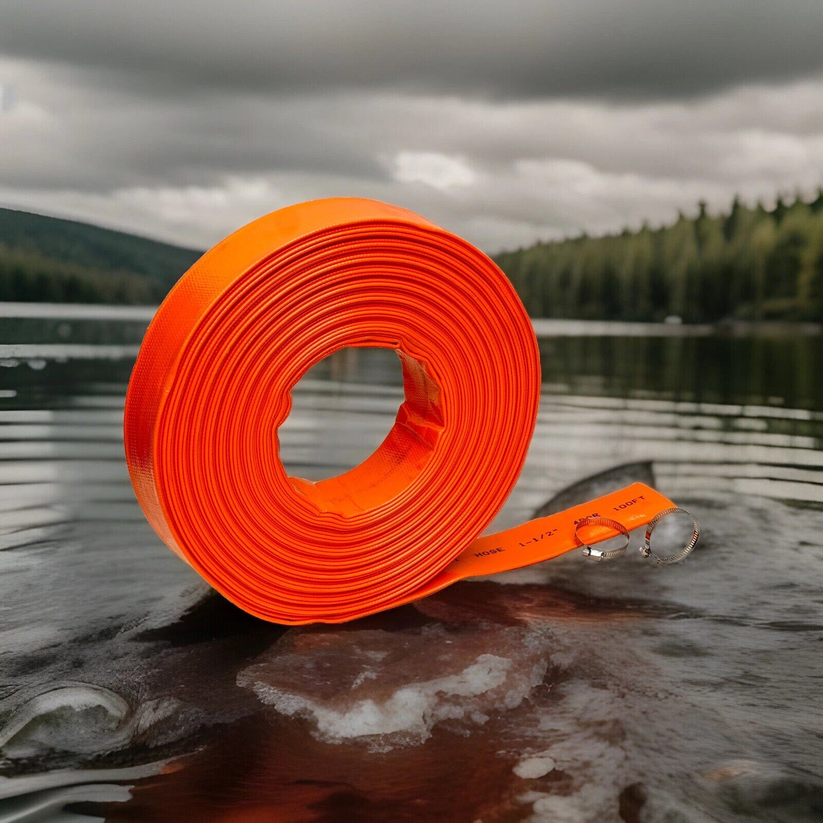 100ft X 1-1/2” Dia Pvc Fabric Lay Flat Water Discharge Hose 4 Pool