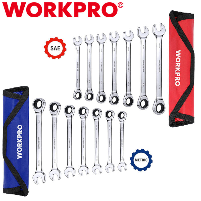 WORKPRO Ratcheting Combination Wrench Set Metric SAE 72 Teeth with