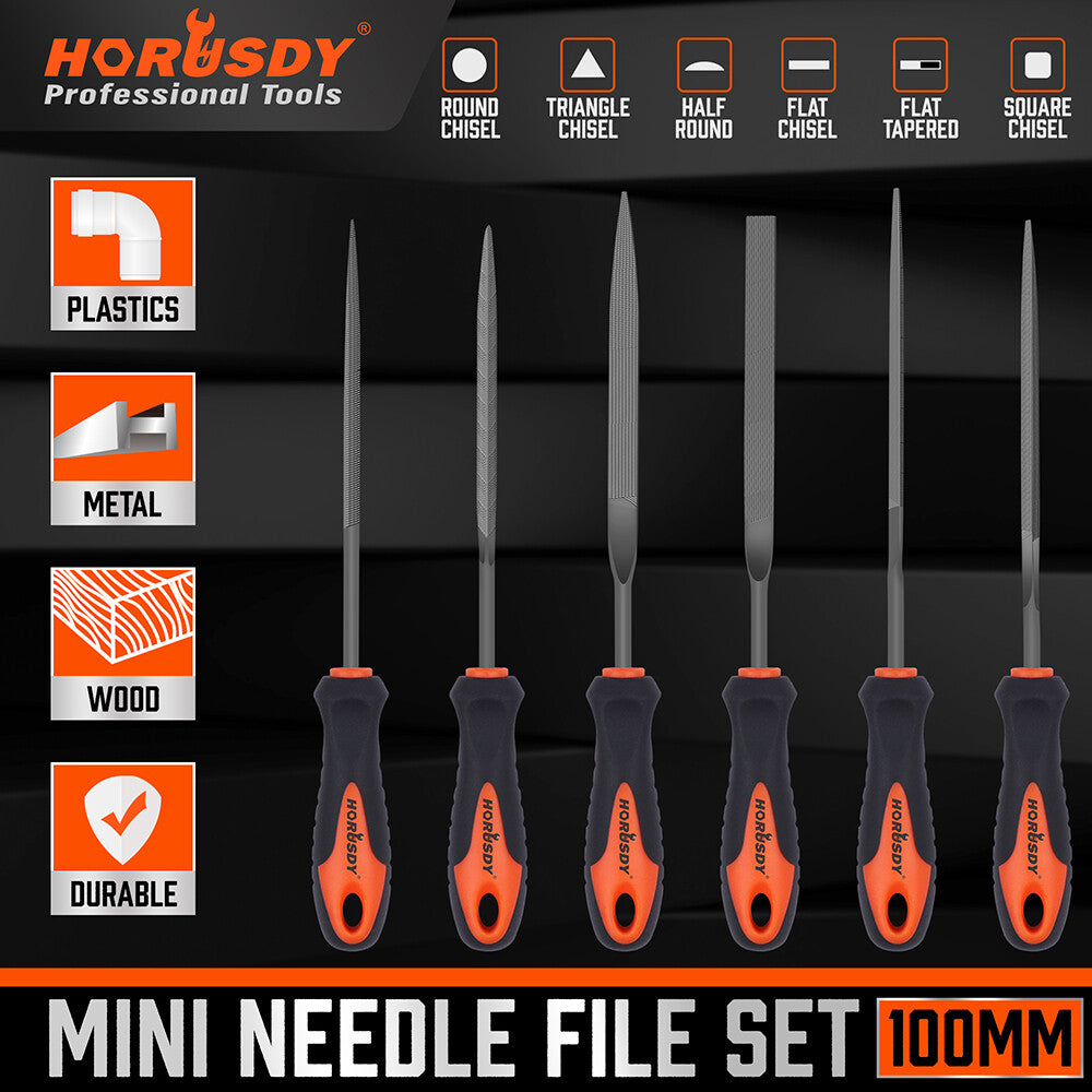 6PC Needle File Set 6" Flat Square Triangular Round Half-Round