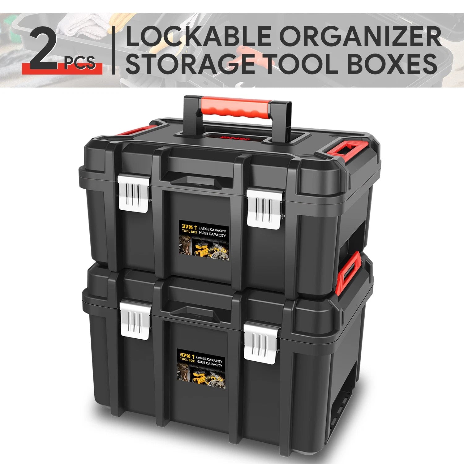 Lockable Workshop Garage Household Portable Tool Organizer Storage Box