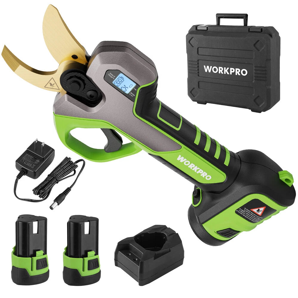 WORKPRO 12V Electric Pruning Shear Cordless Branch Cutter 2 Pack Battery Charger