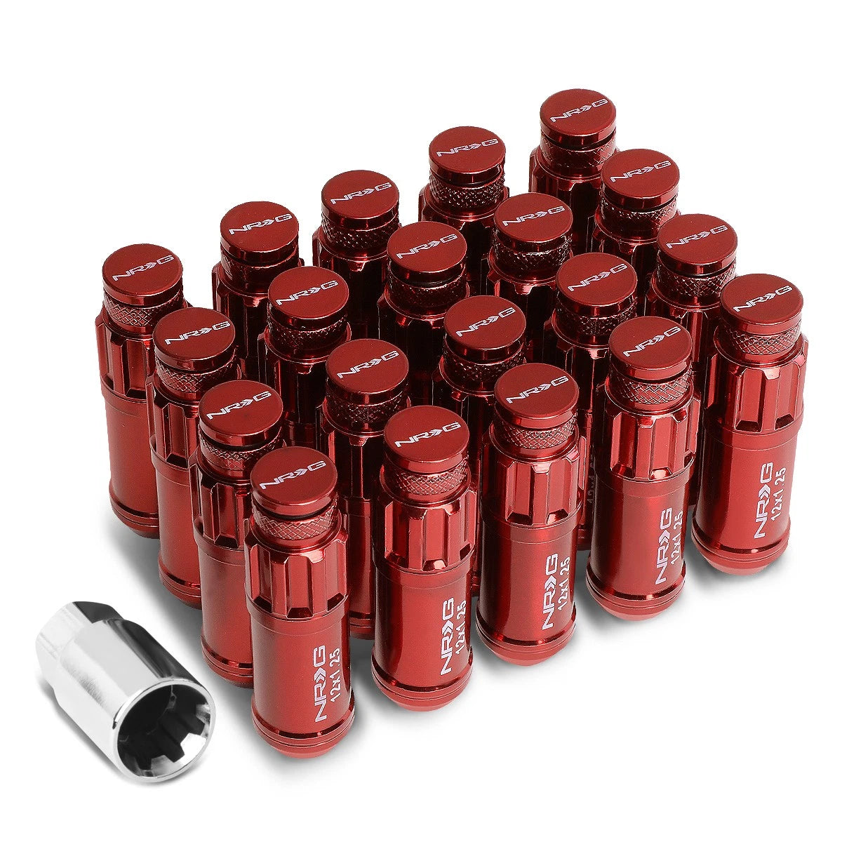 Nrg Red Steel M12 X 1.25 Close End Spline Drive Lug Nuts W/dust