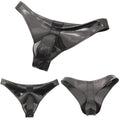Mens Briefs Latex Shiny Splicing Faux Leather Underwear Tight Low