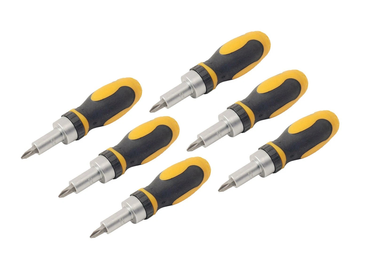 6-pack 5-in-1 110mml Stubby Ratchet 1/4"(6.25mm) Reversible Bits