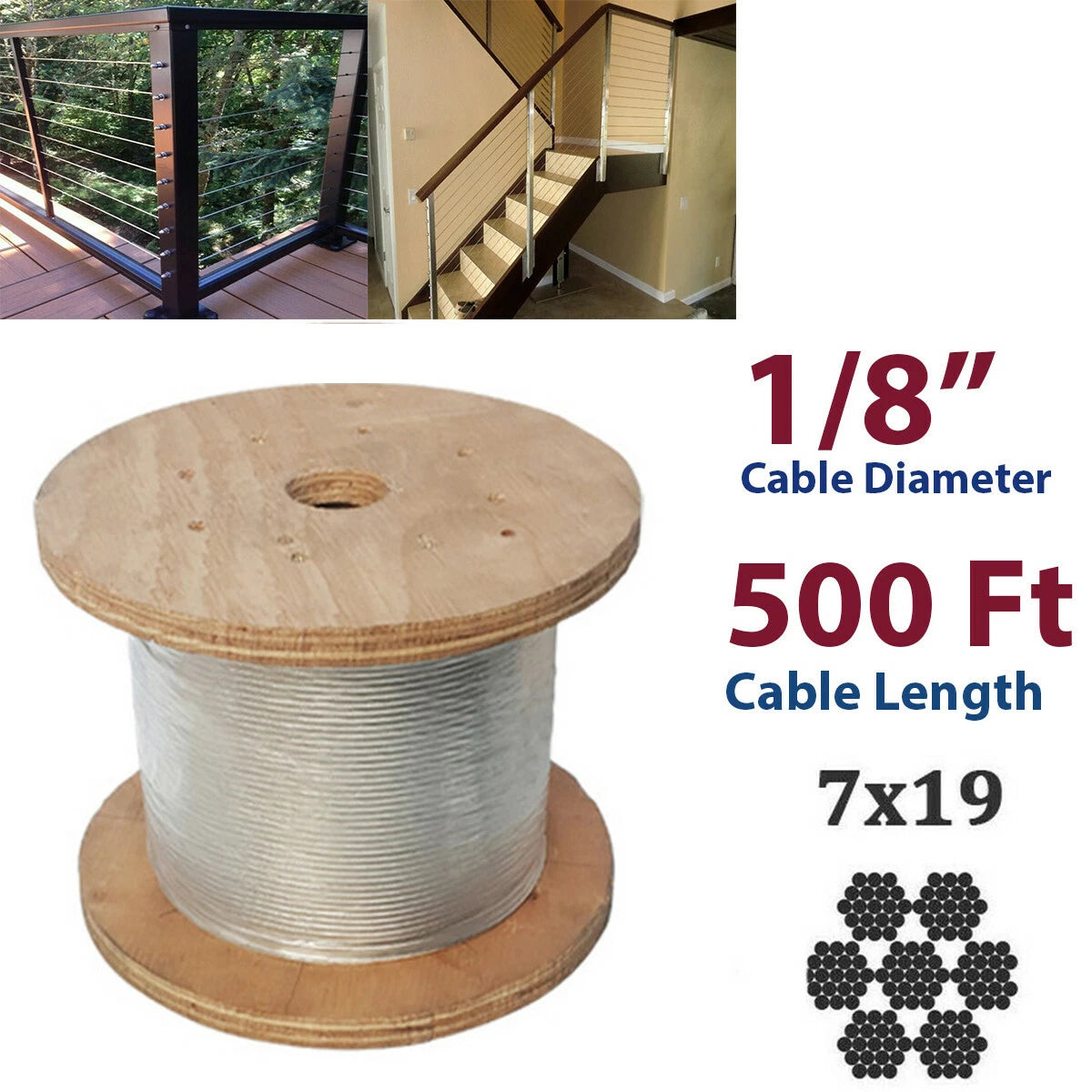 500 Feet 1/8 Inch 7x19 Cable Rail Wire Ss 316 Extra Corrosive