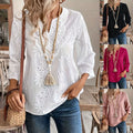 Womens Polyester Embroidered T Shirt V Neck Long Sleeve Loose Daily