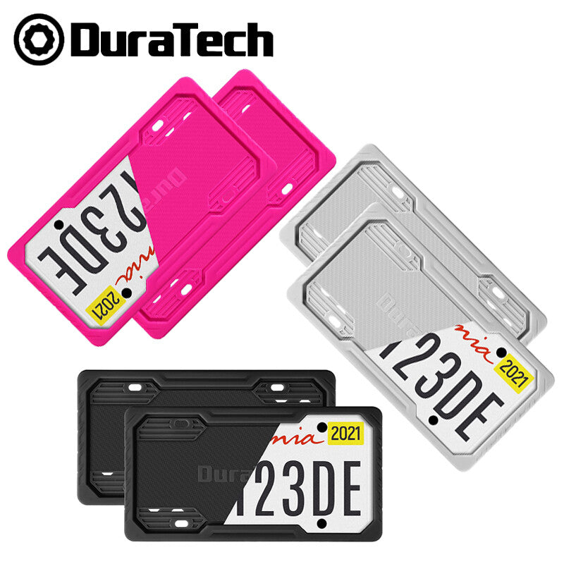DuraTech 2PCS Black/Pink/Grey Silicone License Plate with Installation