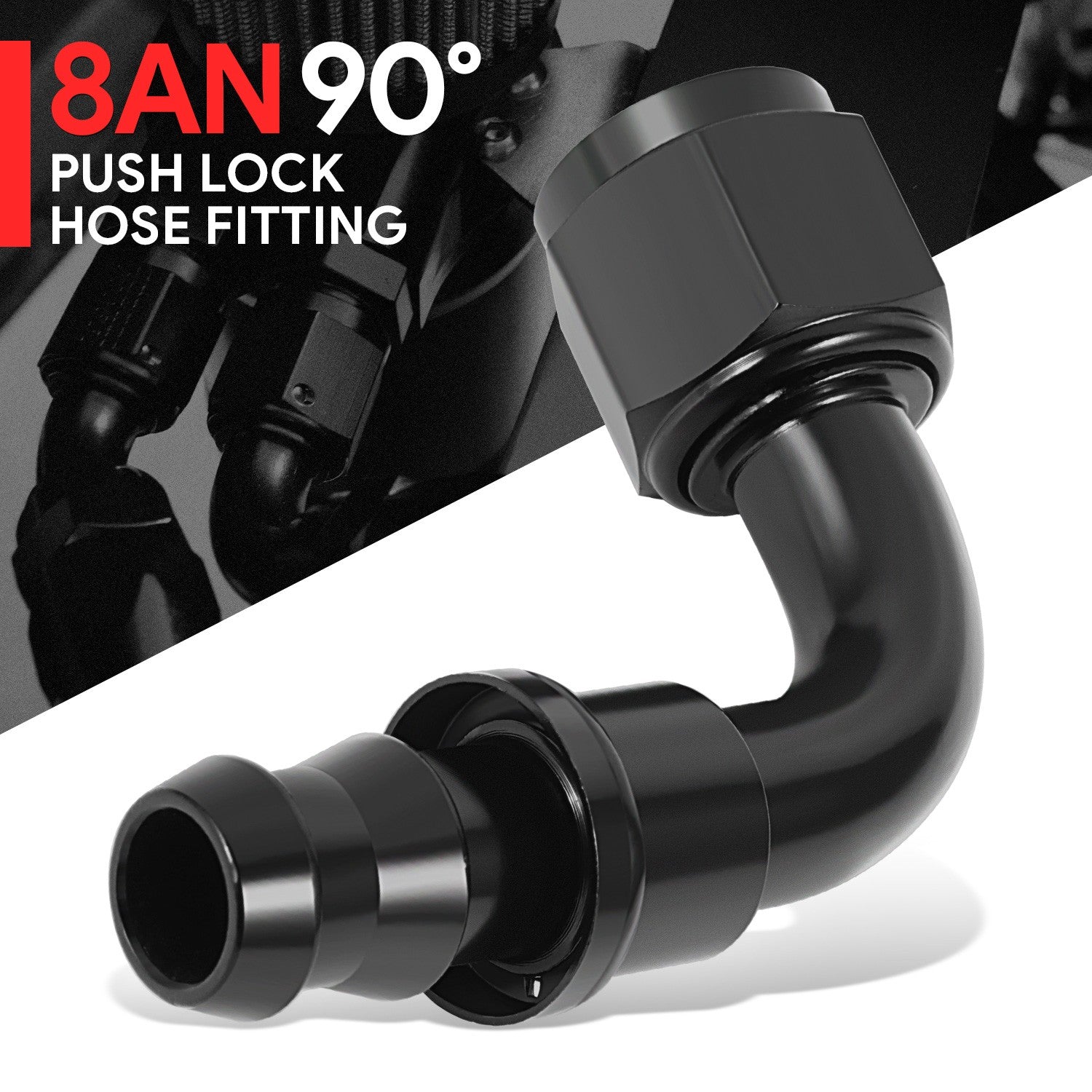 8an to 1/2" Barb T6061 90 Degree Push Lock Hose End Fittings 2000psi