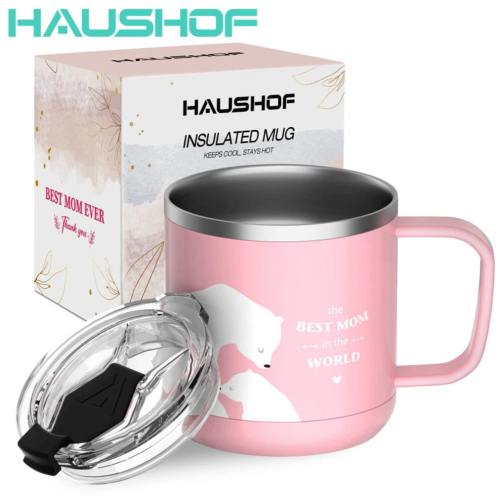 HAUSHOF 14 oz Mothers Day Mug Stainless Steel Mothers Day Coffee Mug with Lid US