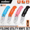 4pc Folding Utility Knife Set Lockback Safe 10 Blades Quick Change Box Cutter