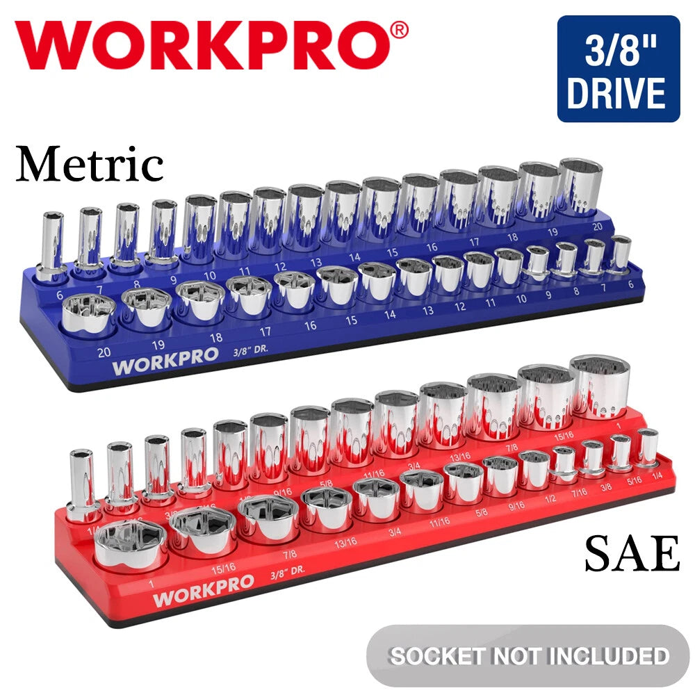 WORKPRO 3/8" Magnetic Socket Organizer SAE/Metric Hold 30PC Standard Deep Socket