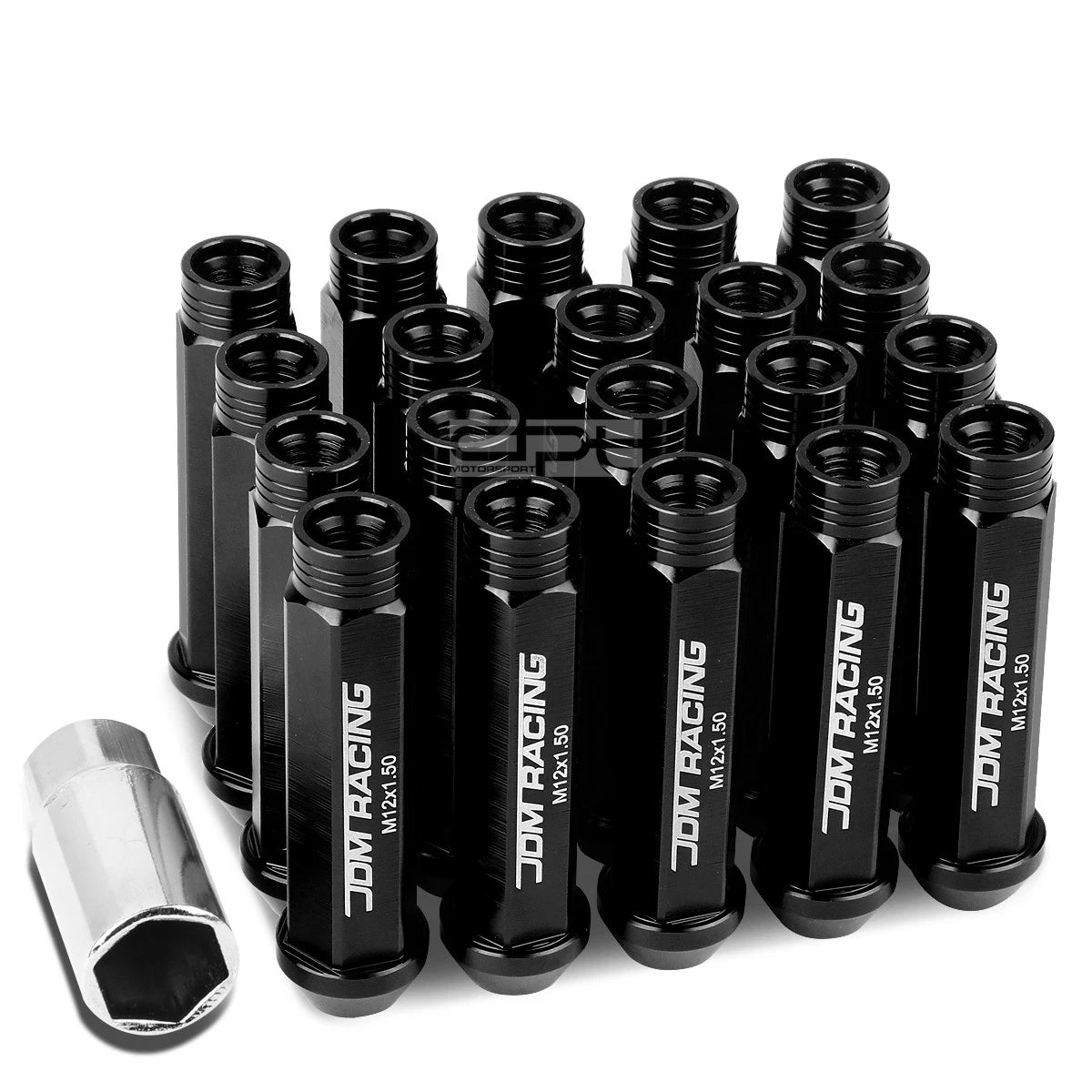 Open End M12x1.5 90mm Tall 25mm Od Black Aluminum Jdm Lug Nuts+adapter