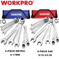 WORKPRO 8PCS 5/16-3/4"/8-17mm Flex-Head Ratcheting Combination Wrench
