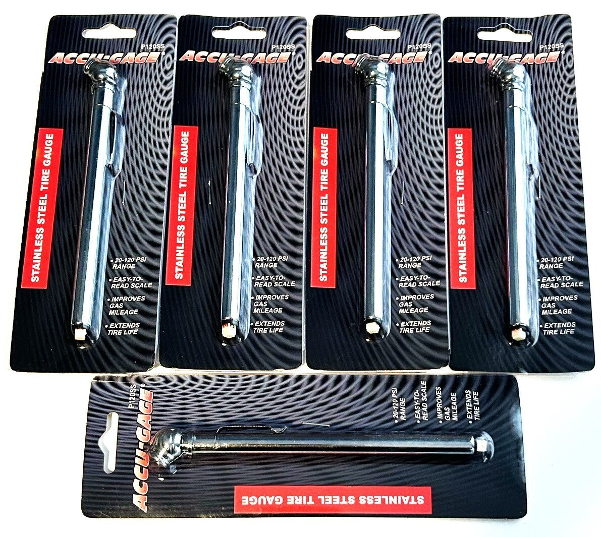 5 Accu-Gage Tire Air Pressure Gauges