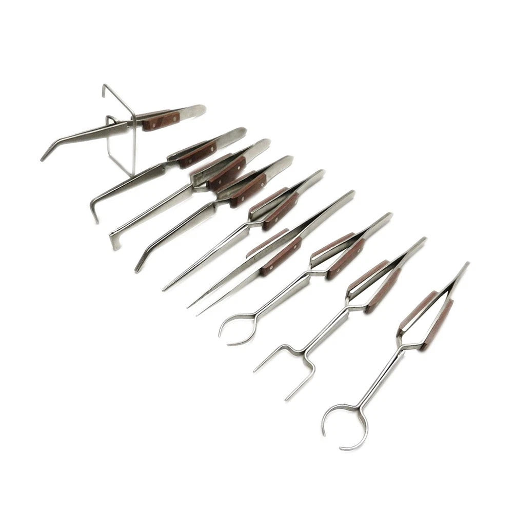 Set Of 9 All Types Work-holder Tweezers Fiber Grip Tweezers