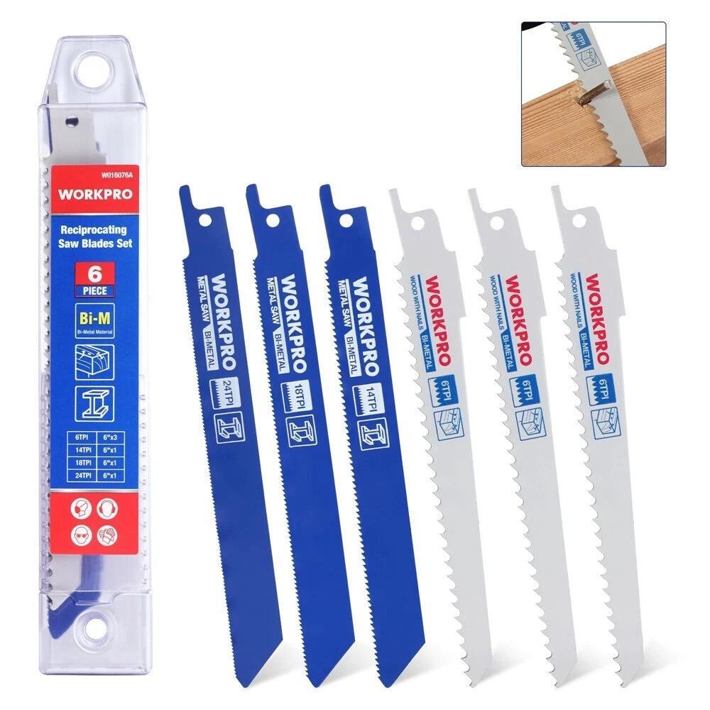 Workpro Reciprocating Saw Blade Set 6" Bim Saw Blades For Metal Wood