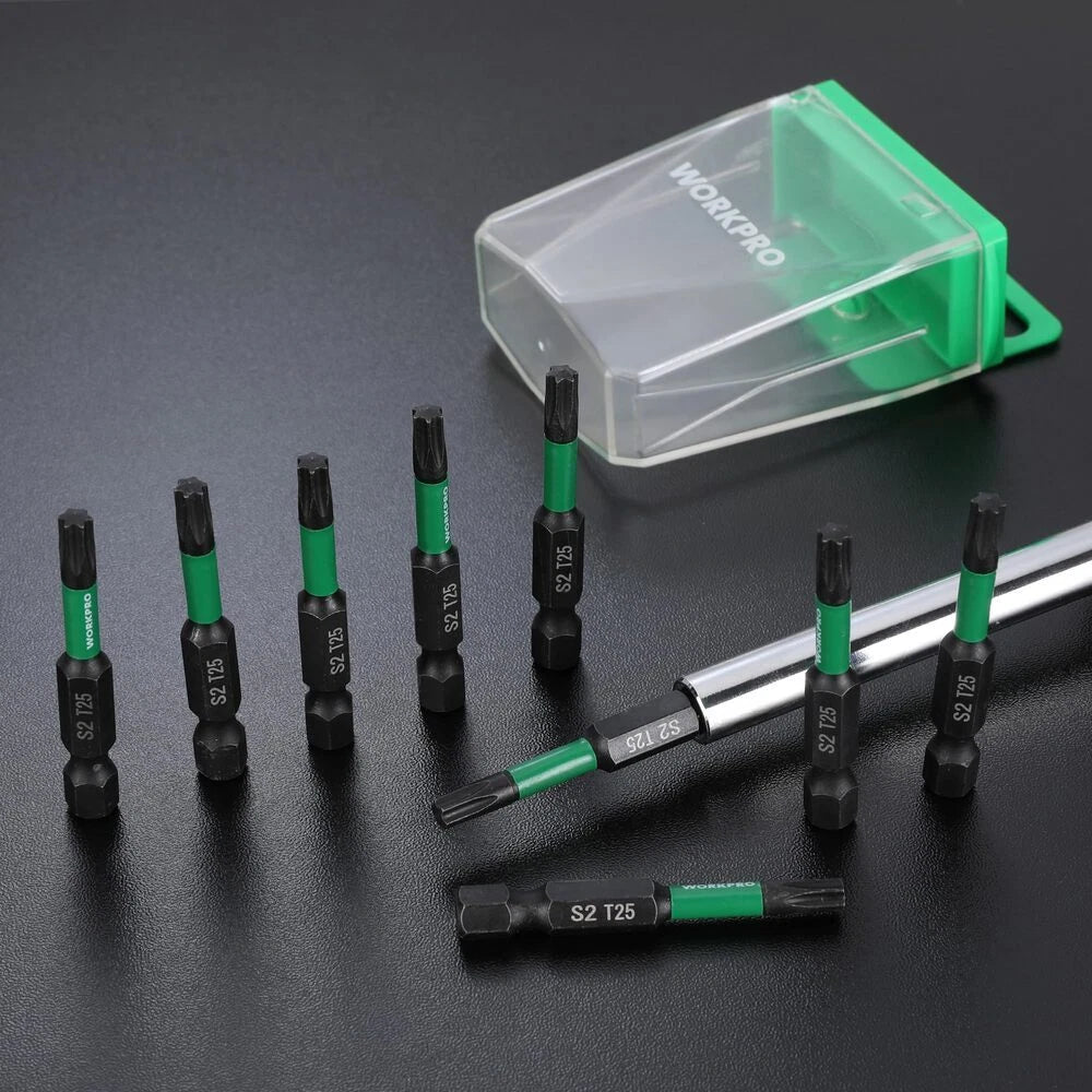 WORKPRO 12PC T25 Torx Impact Screwdriver Bit Set 2" Long Screwdriving Bits w/Box