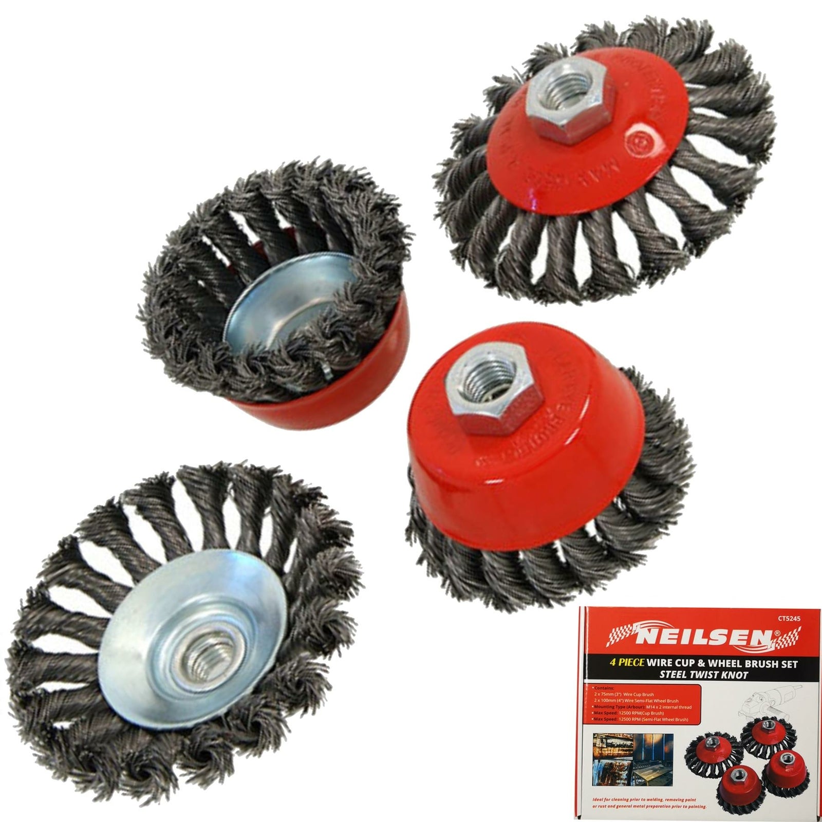Neilsen 4pc Knot Wire Cup Wheel Brush Rust Remover by Neilsen