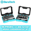 DURATECH 1/4" Ratchet Wrench Screwdriver Bit Set 56PC 60-72 Tooth Bit Socket Set