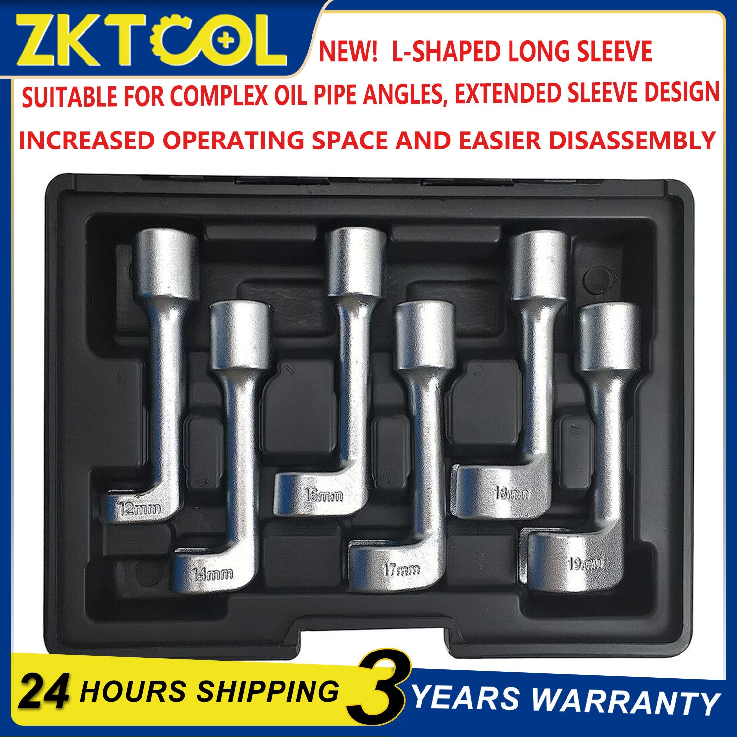 12pt 1/2-Drive Diesel Injector Line Socket Wrench Set 12–19mm by Unbranded