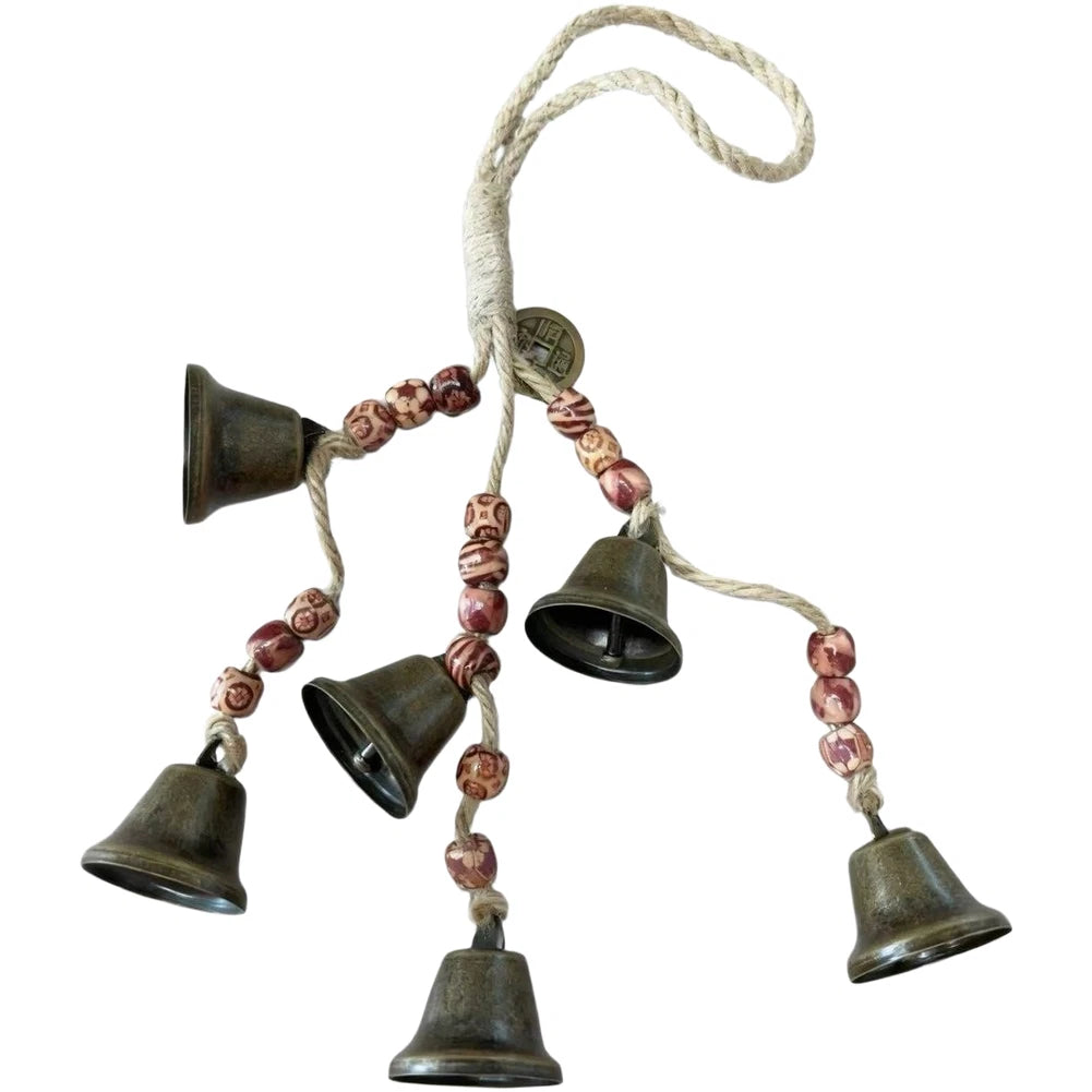38cm Festive Wood Bead Chime With Floral Motif Garden Outdoor Indoor