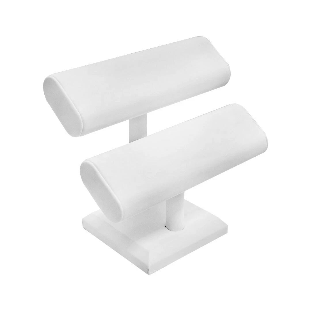 Jewelry Display Bracelet Holder White Faux Leather Double Oval T-bar