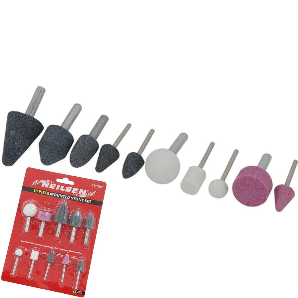 Neilsen 10pc Mounted Stone Point Grinding Head Wheel Drill Rotary Tool SetOpens 