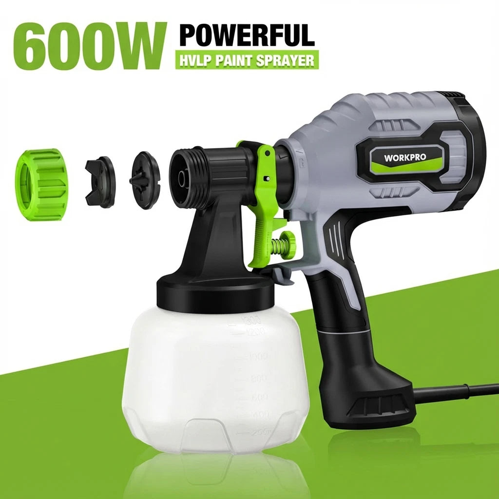 WORKPRO Paint Sprayer 600W HVLP Spray Paint Gun 3Spray Adjustable Flow Paint Gun