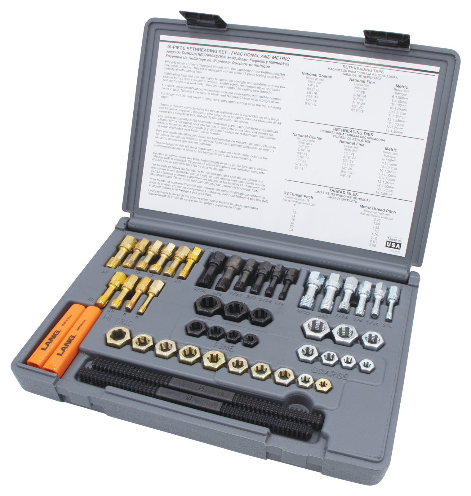 Lang 48pc Tap Die File Rethreading Set
