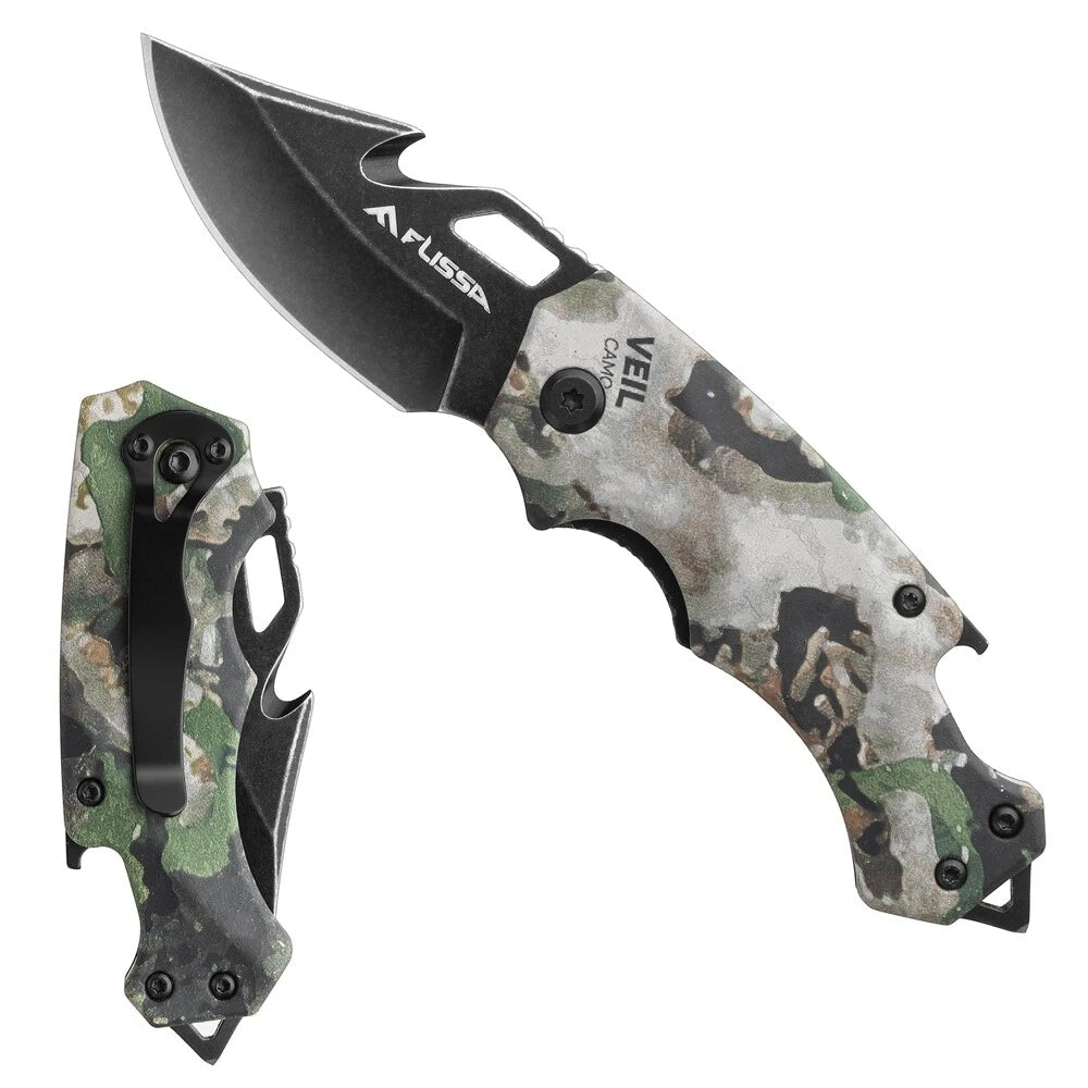 FLISSA 2.5" Mini Folding Pocket Knife Stainless Steel Drop Point Blade W/Breaker