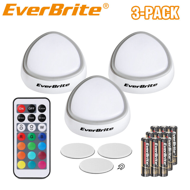 Everbrite 3-Pack Wireless Push Light Tap Light Led Puck Light with 12